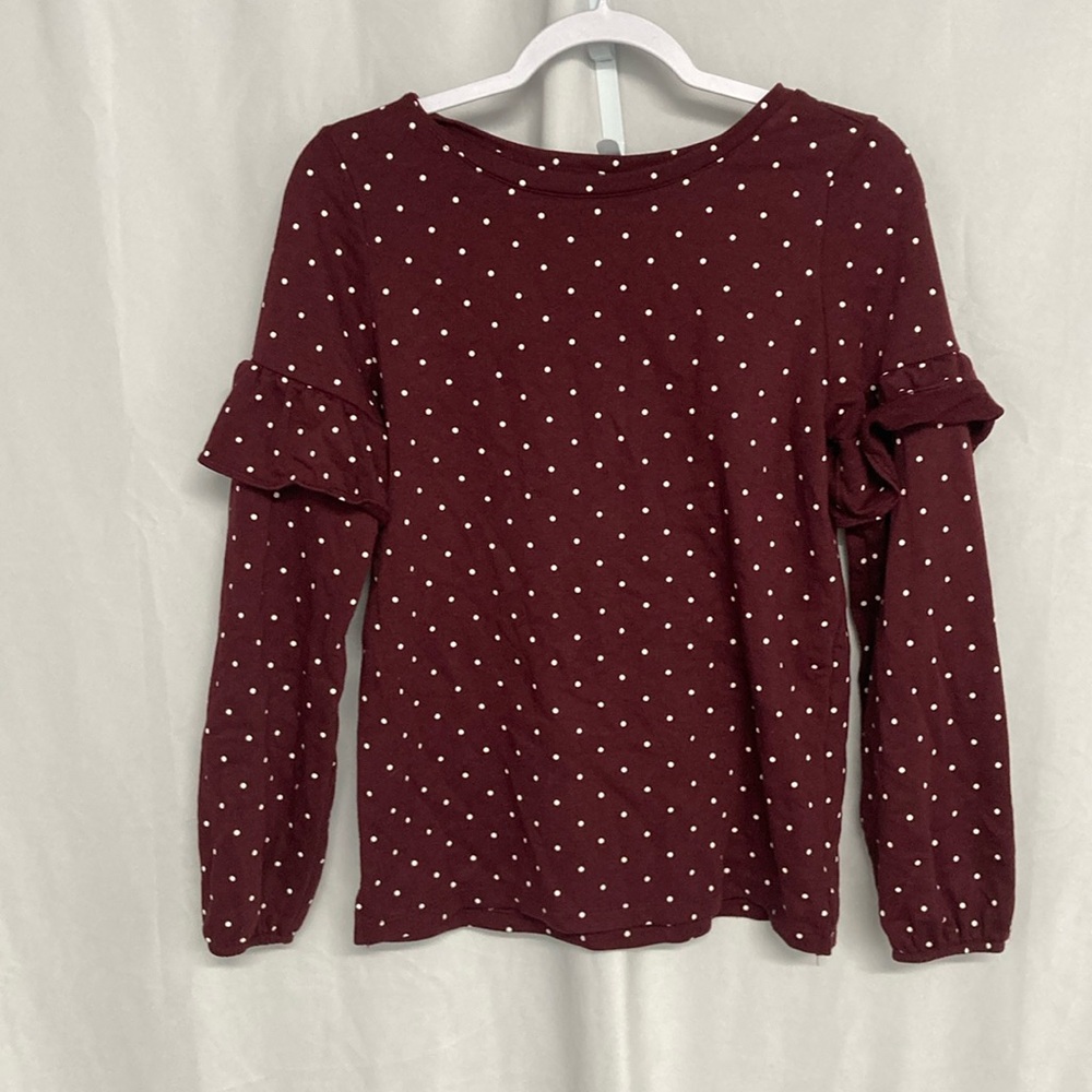 59-5 OLD NAVY maroon white polka dot ruffled long sleeve sweatshirt S